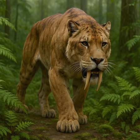 Lioness walking in the forest. Wildlife scene from nature.の素材