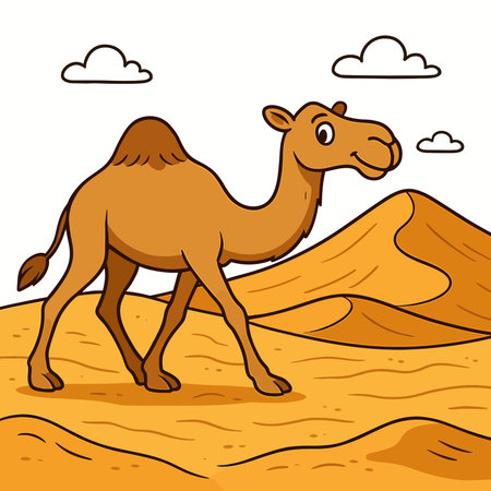 Illustration of a Cute Camel Walking in the Desert - Vectorの素材