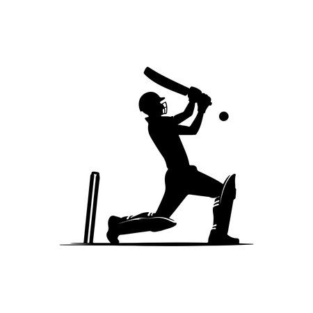 Cricket player batsman silhouette with ball and bat vector illustration.の素材