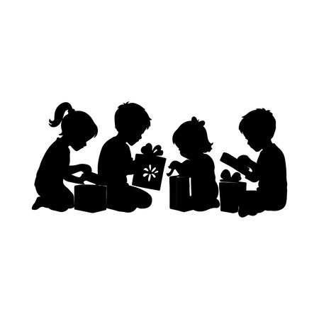 Vector silhouette of a girl with a gift on a white background.の素材