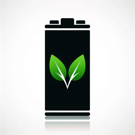 Ecology battery with green leaves on white background. Vector illustration.の素材