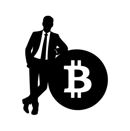 businessman with bitcoin icon over white background. colorful design. vector illustrationの素材