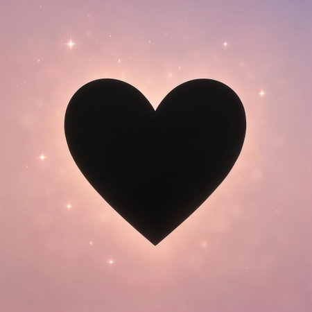 Black heart on a pink background with bokeh and stars.の素材