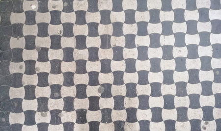 Black and white checkered floor tiles, abstract background photo textureのeditorial素材