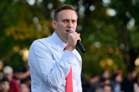 Vladivostok, Russia - September 23, 2017: Leader of the Russian opposition Alexei Navalny during a large rally in Vladivostok.のeditorial素材