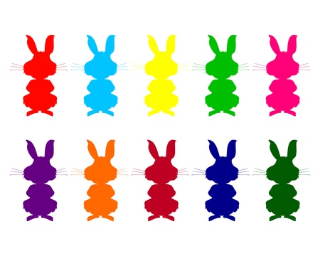 colorful silhouettes of rabbitsのイラスト素材