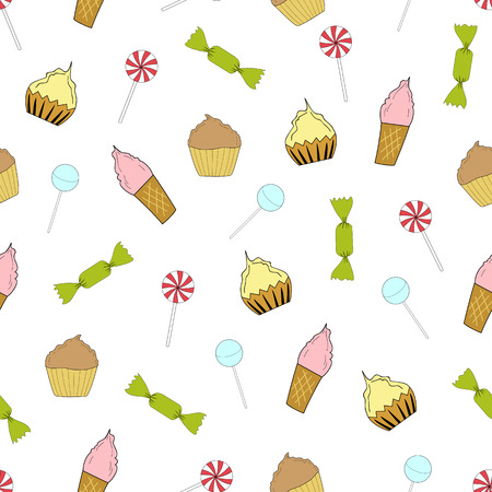 Seamless texture cupcakes, ice cream and candyのイラスト素材