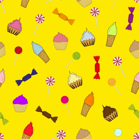 Seamless texture cupcakes, ice cream and candyのイラスト素材