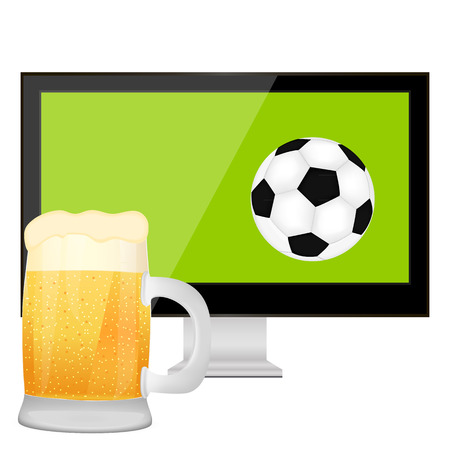 the ball into the TV screen and mug of beerのイラスト素材