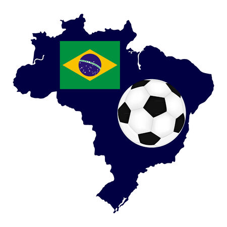 Brazil map with flag and soccer Ballのイラスト素材