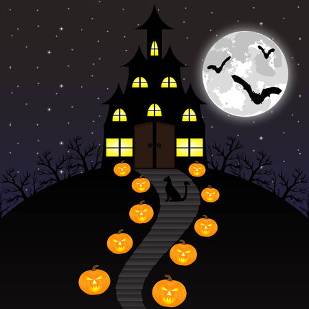 Castle witches and pumpkins on Halloweenのイラスト素材