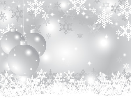 Silver Christmas background with Christmas balls and snowflakesのイラスト素材