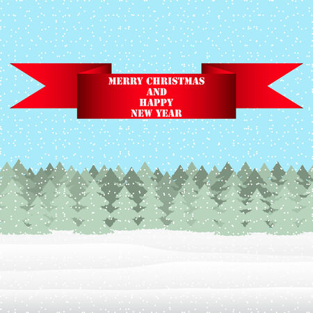 Red ribbon with a congratulation on a background of a landscapeのイラスト素材