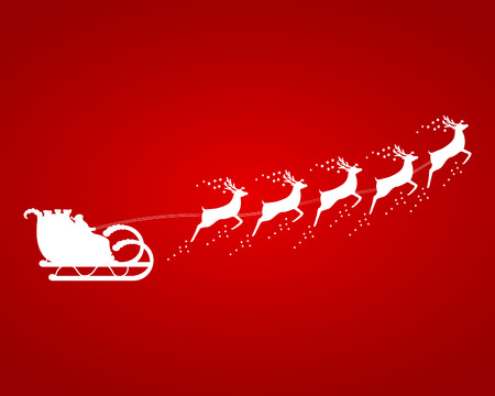 Santa Claus rides in a sleigh in harness on the reindeerのイラスト素材