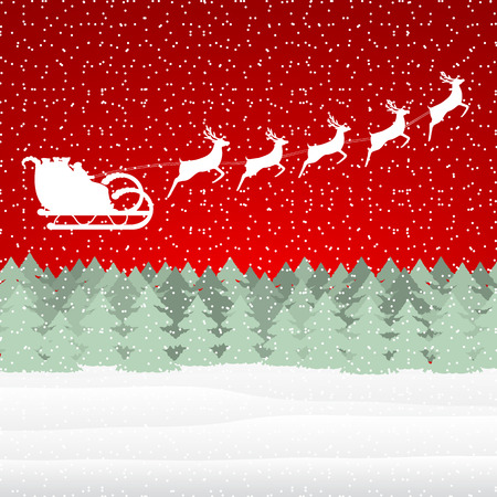Santa Claus riding on a reindeer in the Christmas forestのイラスト素材