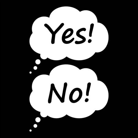 Yes and no characters in the clouds of thoughtsのイラスト素材