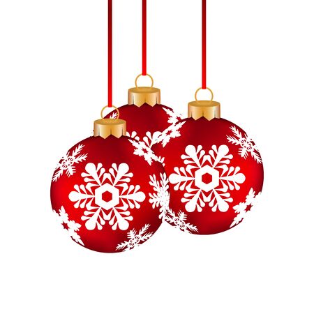 Christmas balls hanging on a clothesline on a white backgroundのイラスト素材