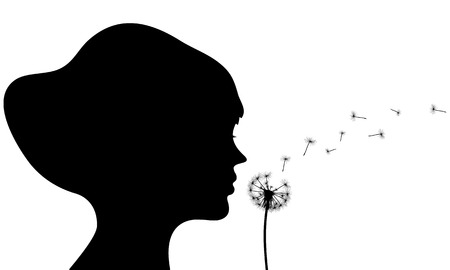 girl blowing dandelion silhouetteのイラスト素材