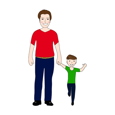 Happy dad holding baby son by the handのイラスト素材