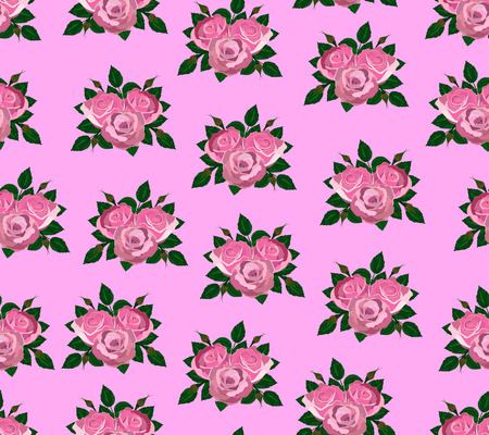 seamless wallpaper pink roses with leaves. vectorのイラスト素材