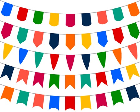 Collection of festive decorative flags for the holiday on a white background, vector illustrationのイラスト素材