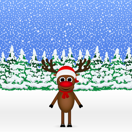 Christmas cartoon reindeer standing in the woodsのイラスト素材