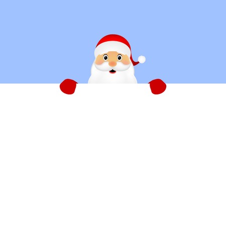Santa peeping from behind a big white posterのイラスト素材