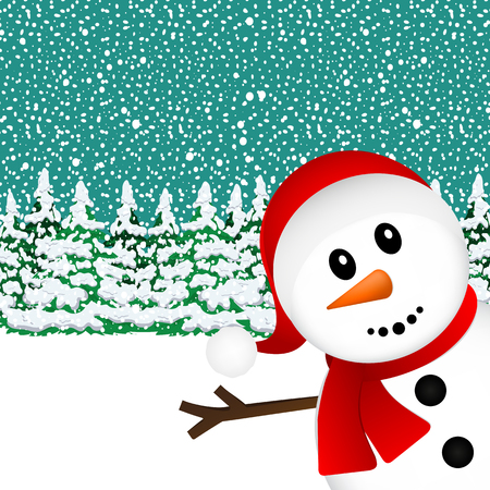 Snowman in the forest vector illustration holidayのイラスト素材