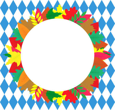 Banner with autumn leaves on the background of the Bavarian flag on oktoberfestのイラスト素材
