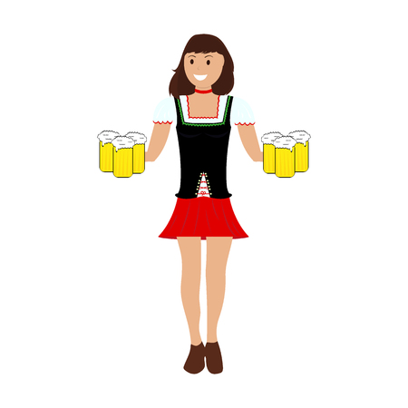 Girl waitress bears beer at the octobedef festivalのイラスト素材