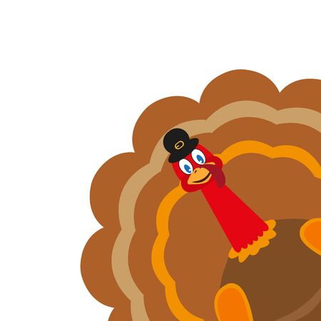 Turkey Pilgrimin on Thanksgiving Day, on white background funny character のイラスト素材