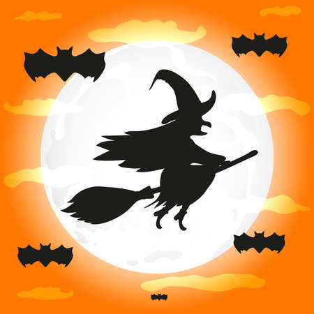 Silhouette of a witch flying on a broomstick.のイラスト素材