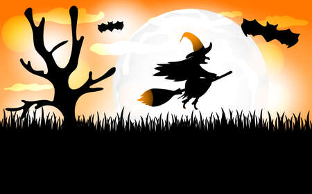 Silhouette of a witch flying on a broomstick.のイラスト素材