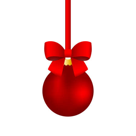 Red christmas ball on ribbonのイラスト素材