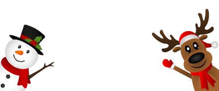 Reindeer and Christmas snowman greet youのイラスト素材