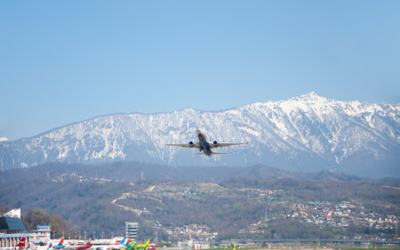 Sochi, Russia - April 22 , 2022: Aeroflot aircraft in the sky.のeditorial素材