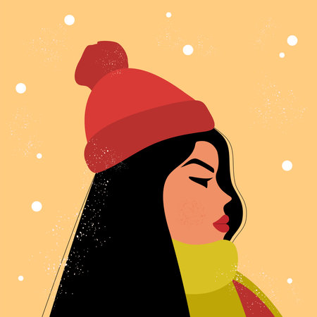 Young woman in a hat and scarfのイラスト素材