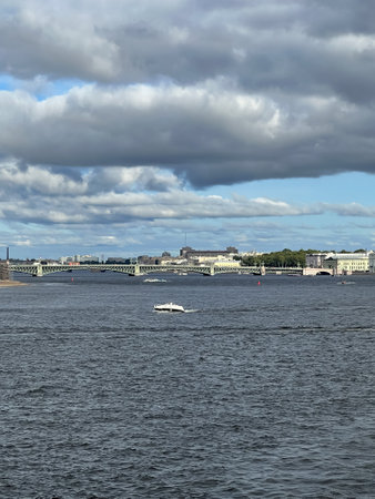 View of the Troitsky bridge on the Neva river in St. Petersburgの写真素材
