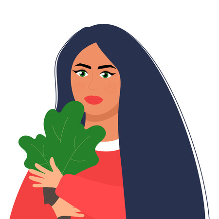 Young woman with flowers in her hands.のイラスト素材