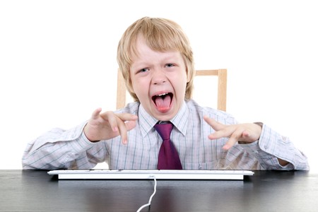 young boy typing