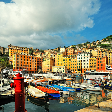 sea port in Camogli with blue skyの写真素材