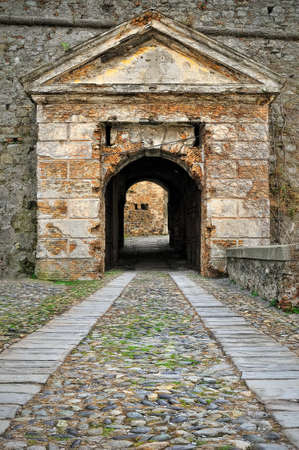 entrance gate to the castle in Savonaのeditorial素材