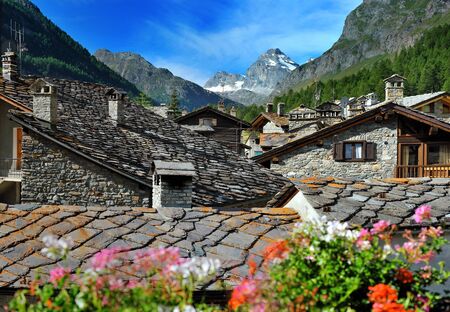 view on alps town Rhemes Notre Dame, Valle d'Aosta, Italyの写真素材