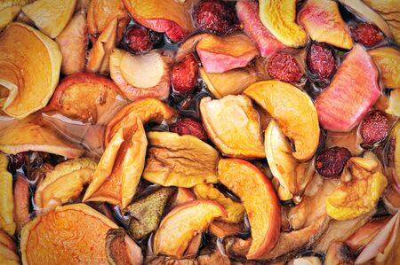 dried fruits apple, pear, rose apricots in boilの写真素材