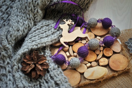 Christmas decorations from natural cloth, wooden materialsの写真素材
