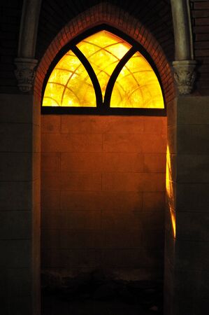 colored glass, lights across stained window gothicの写真素材
