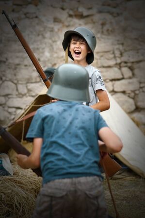 military-historical festival Chortkiv Athenziv in Chortkiv from June 15 to 17, 2018 Childrens military playのeditorial素材