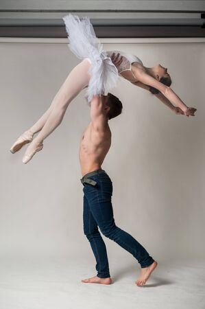 Couple in love between ballerina and ballet partner. Blackk and whiteの写真素材