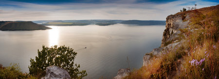 A beautiful panoramic view of the Bakota canyon with Dnister river. Podilsky Tovtry, Ukraine.