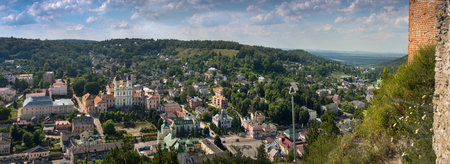 panoramic view of the city of Kremenets from Mount Bona from the medieval fortification wallsの写真素材